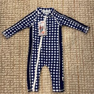 SwimZip Onesie - Navy and White Gingham - 6-12m - NEW WITH TAGS